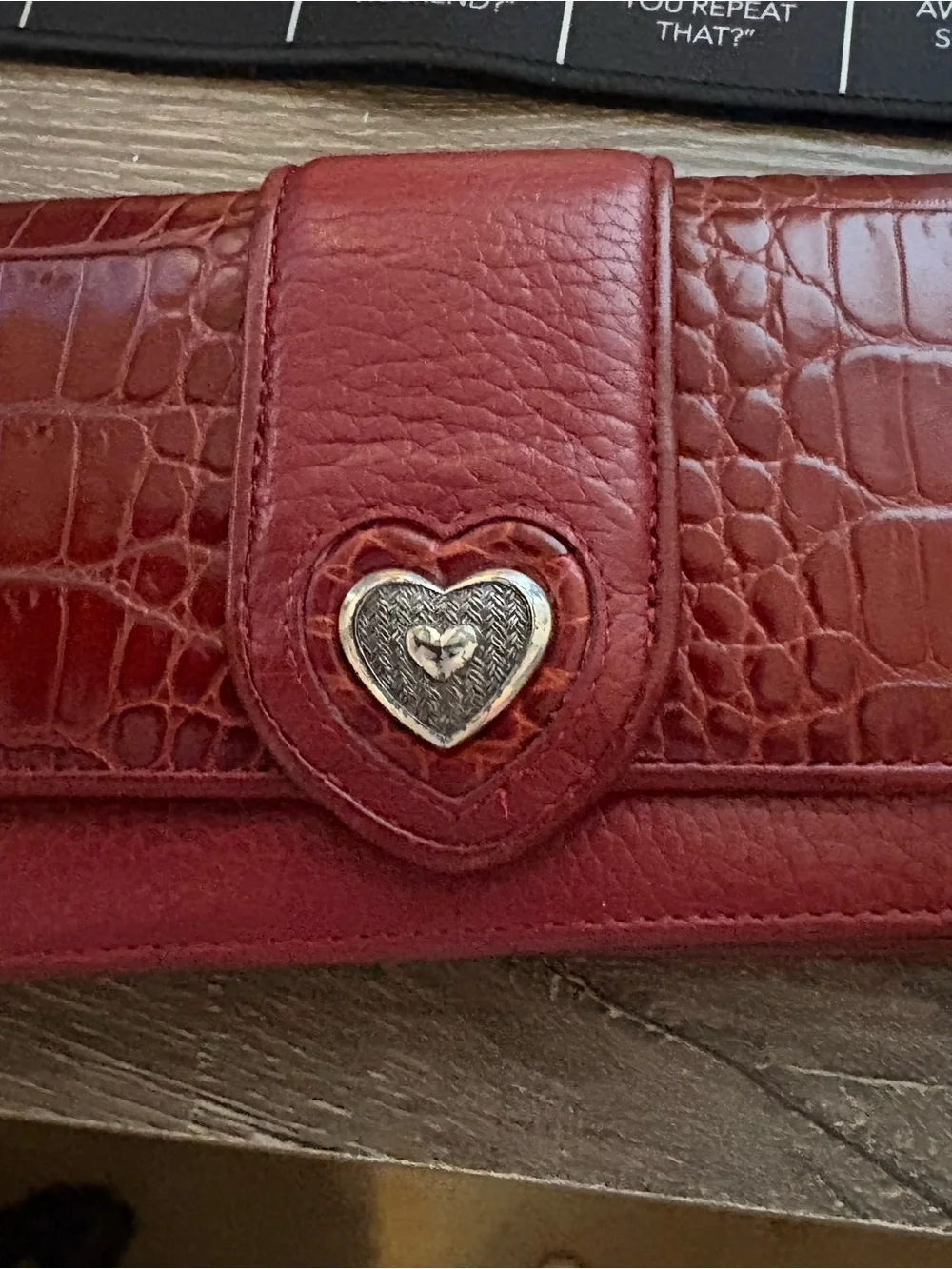 Brighton Red Croc-Texture Wallet with Heart Accent